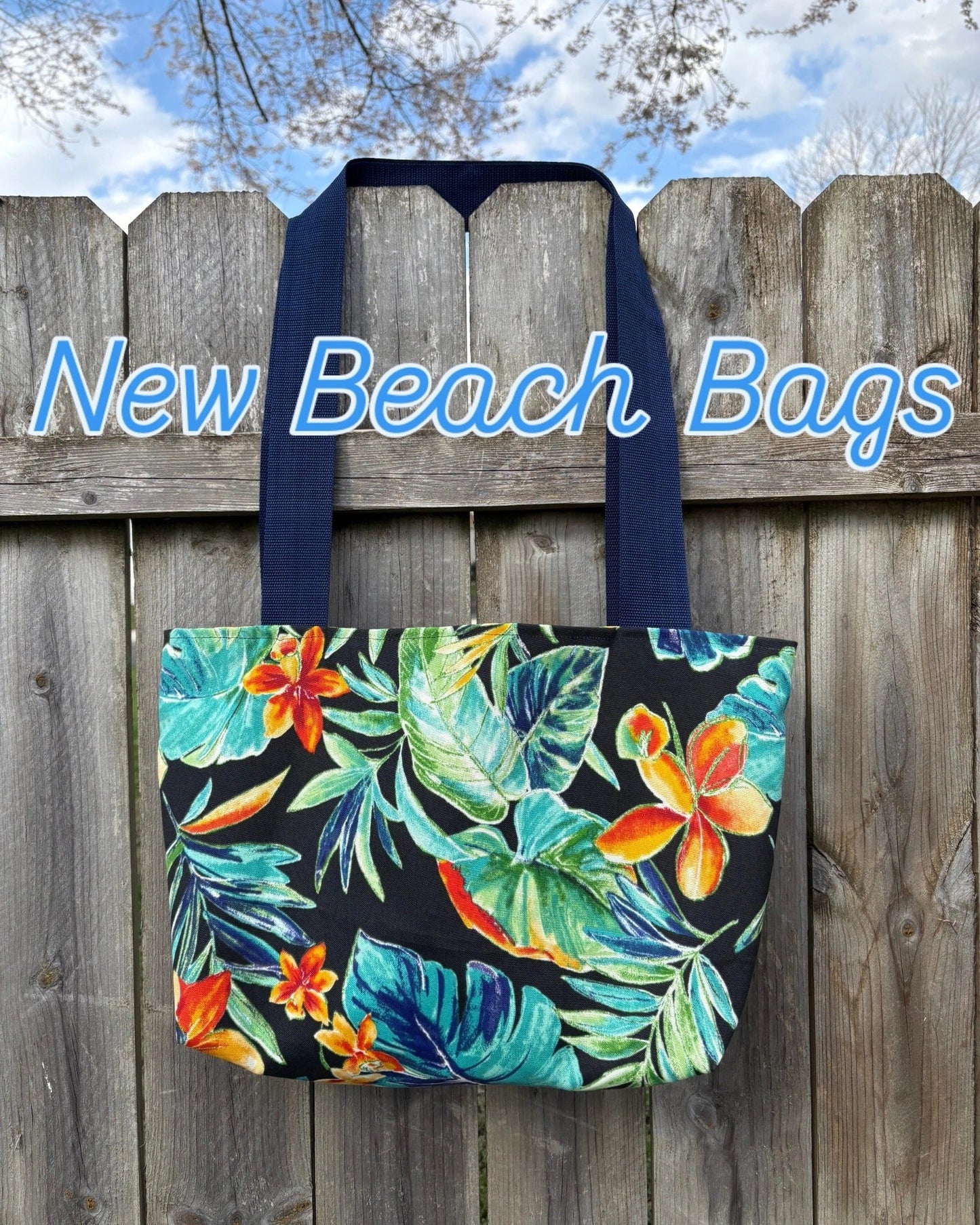 Beach Bag - Flower Print (Black)