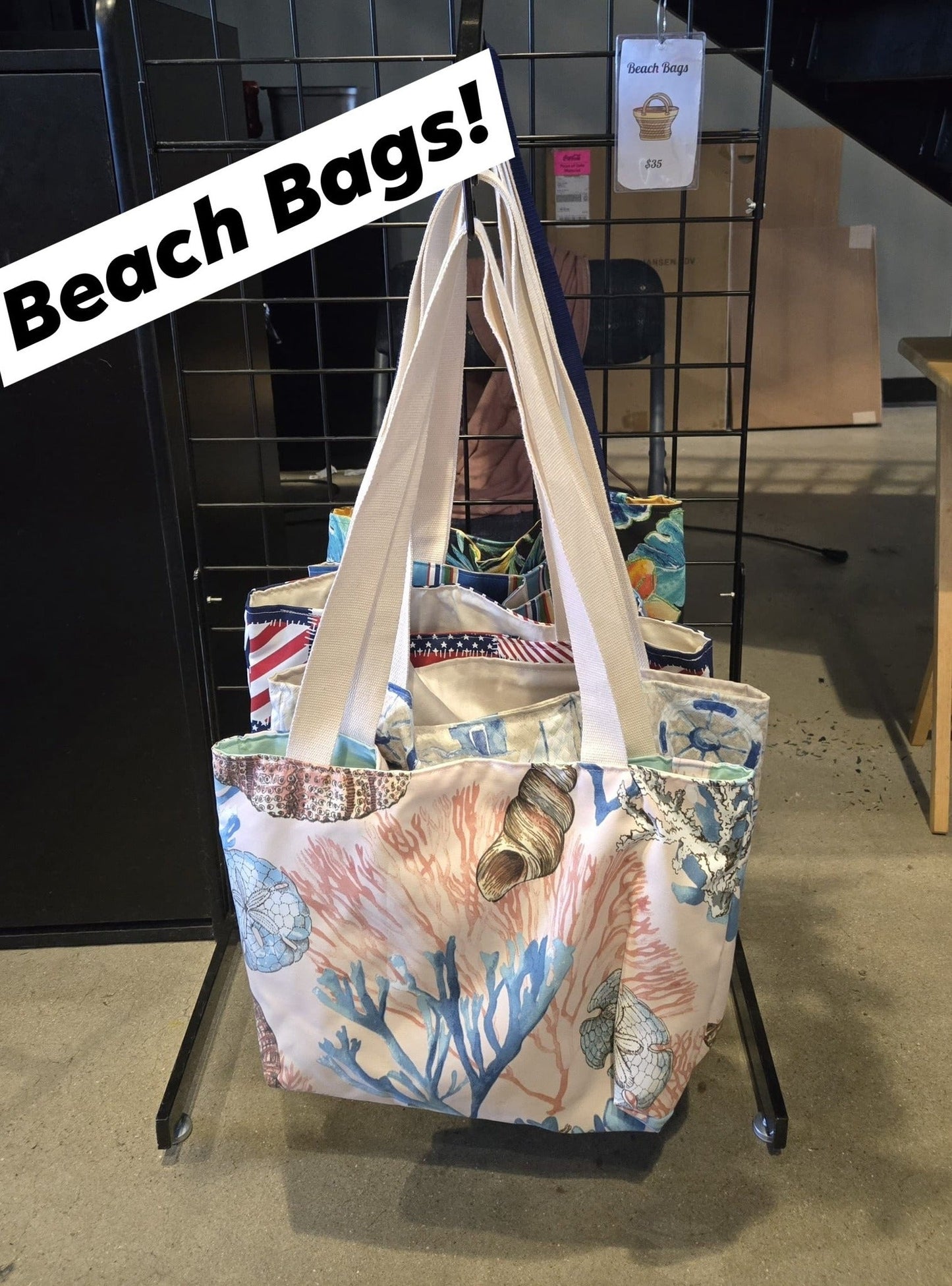 Beach Bag - Coral Seashell Print (Pink)
