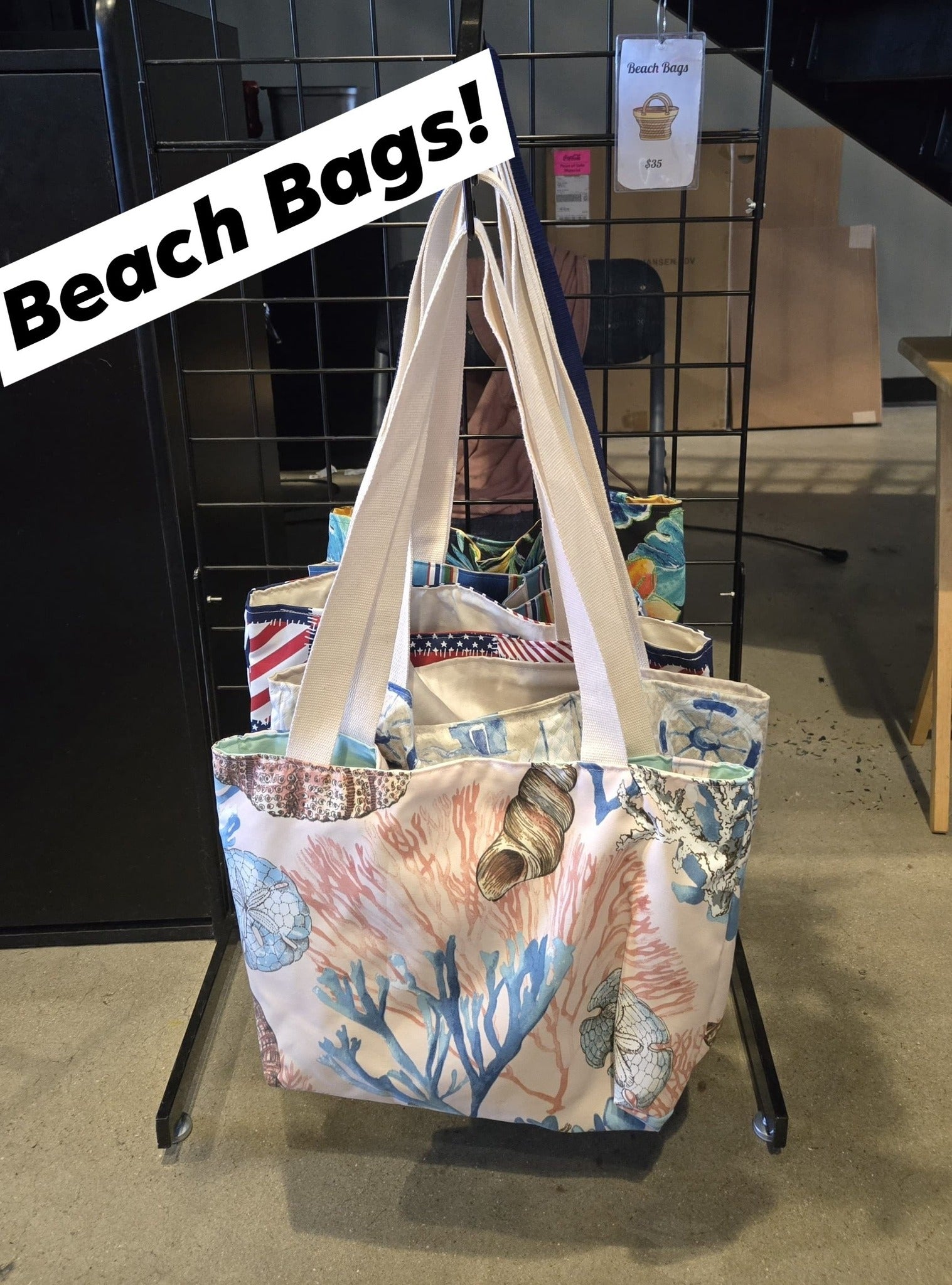 Beach Bag - Coral Seashell Print (Pink)